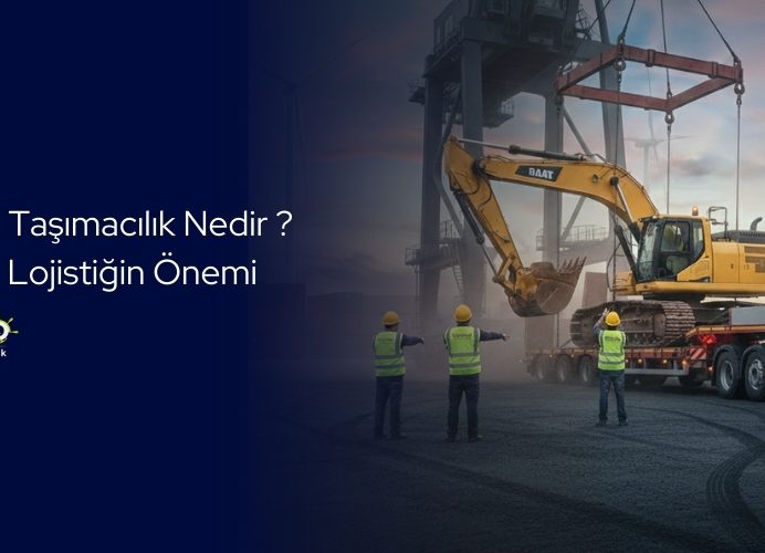 Lowbed taşımacılık ile ağır iş makinesi yükleme operasyonu - Vellamo Lojistik.