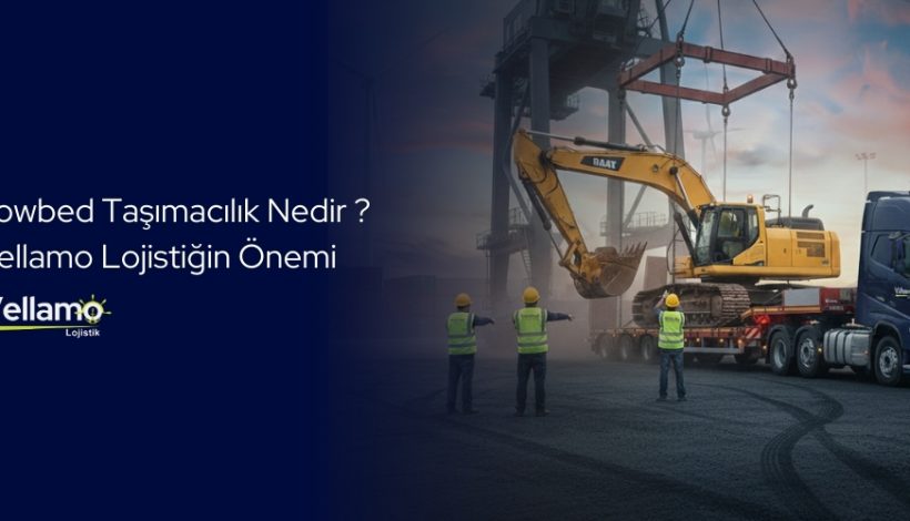 Lowbed taşımacılık ile ağır iş makinesi yükleme operasyonu - Vellamo Lojistik.